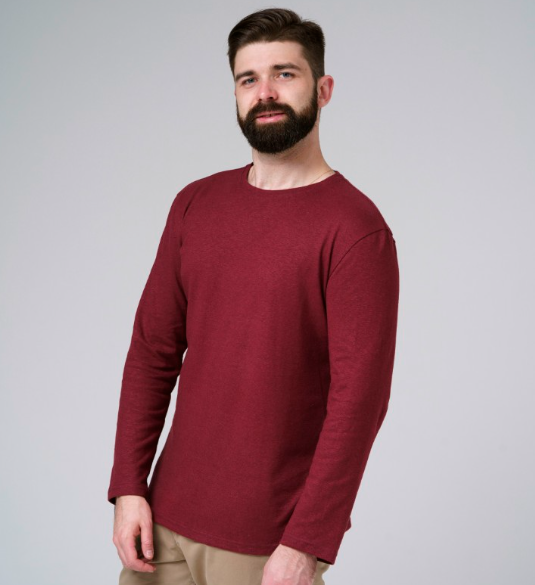 Мужской лонгслив из конопли бордовый Uzor Wear